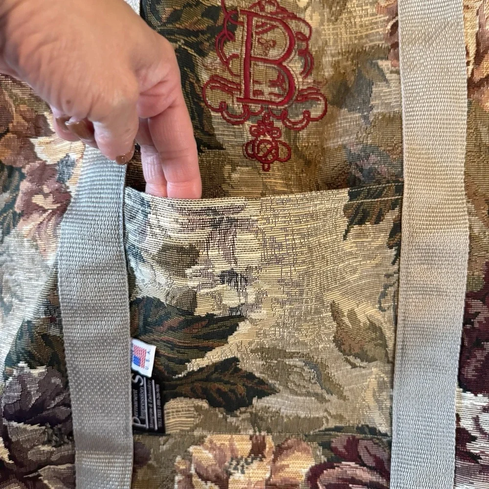 Grandmillennial Floral Tapestry Weekender Tote Bag Monogram B USA Made Travel